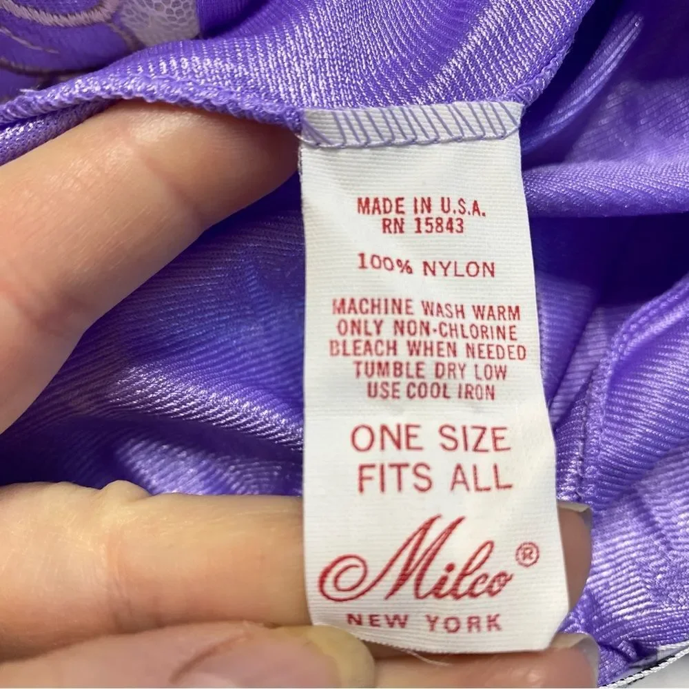Vintage Milco New York Long Nightgown Nightdress Lavender Lace Floral Inset OS